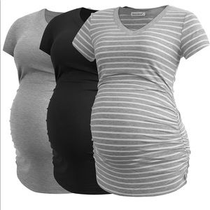 Smallshow Women's V Neck Maternity Clothes Tops Side Ruched Pregnancy TShirt (3)